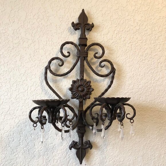 NWT ALEXANDRA'S ACCENTS Bronze Fleur-de-lis Wall Sconce Pillar Candle Holder - Picture 3 of 3